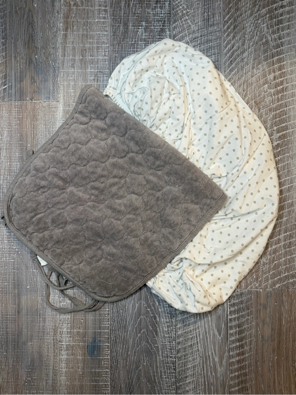 Soft White with Gray Polka Dot Changing Pad Cover and Gray Quilted Pad Cover